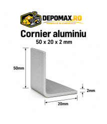 Cornier aluminiu 50 x 20 x 2 mm, 6 metri (EN AW-6060)